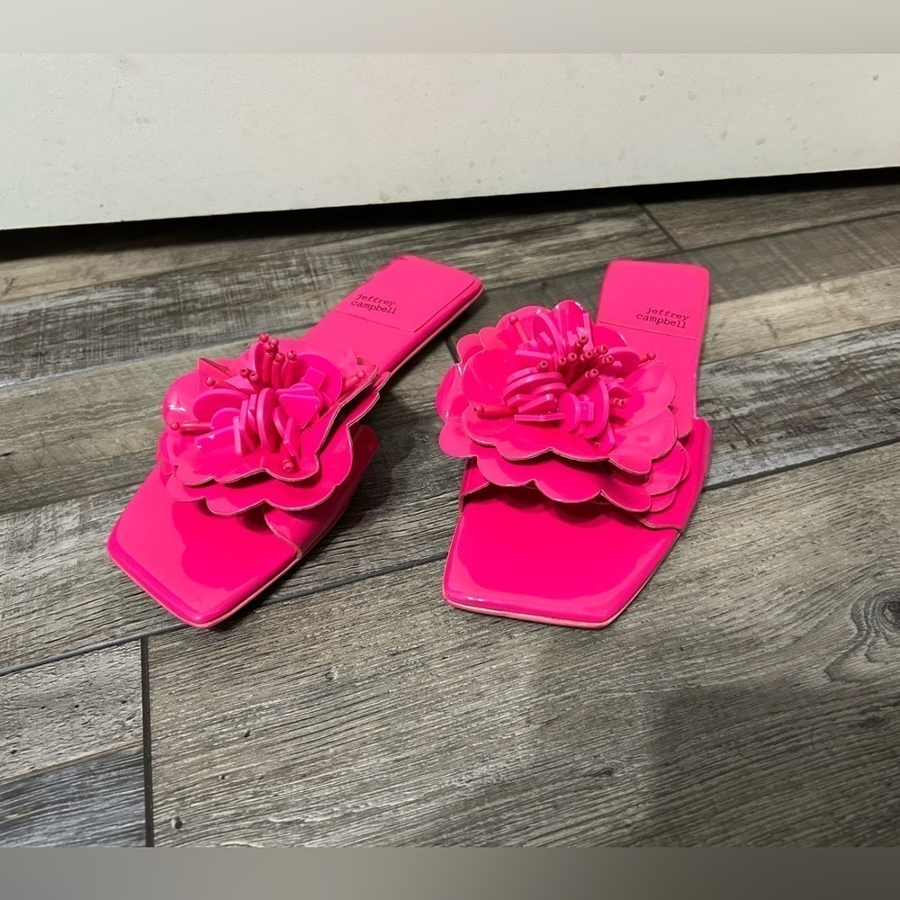 Jeffrey Campbell Bloomsday Sandal slides HOT Pink floral flats